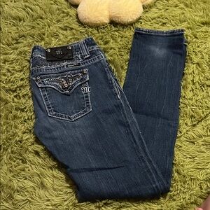 Miss Me Blue Skinny Jeans with Decorative Stitching Y2K skinny pant✨
